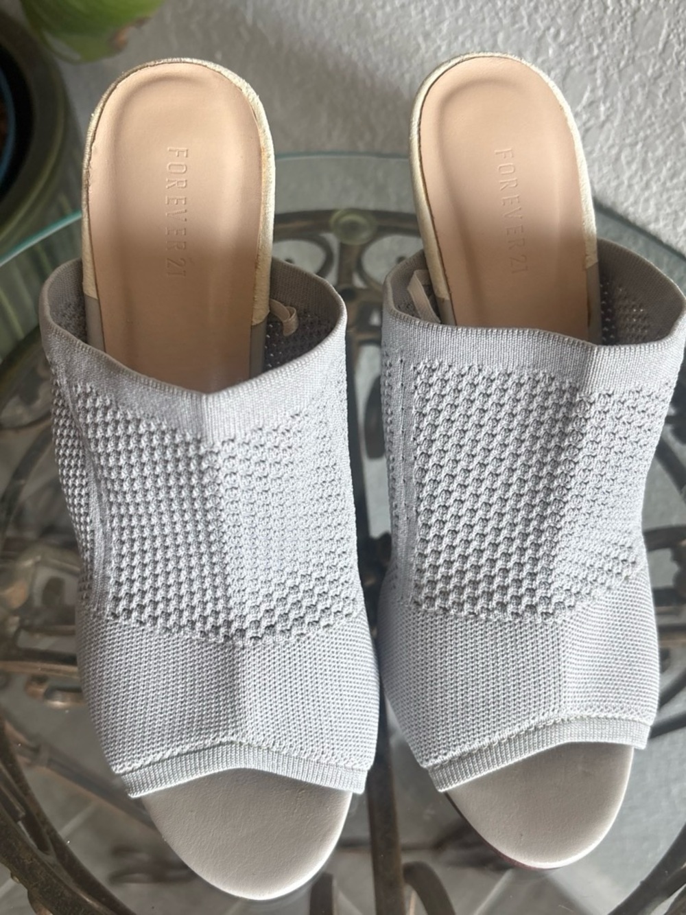 Forever 21 Gray Knit Open-Toe Slide Mules